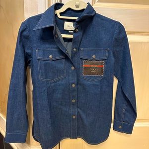 Authentic New With Tags Gucci Logo Patch Denim Button Down Blouse
